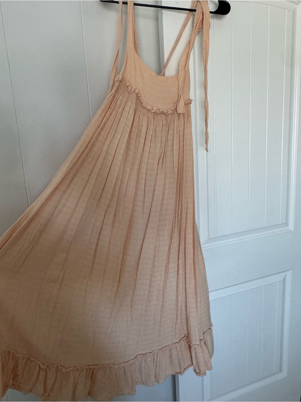 Free People Peach Pleated Tie-Shoulder Midi Dress